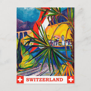 Switzerland by train, vintage travel postcard