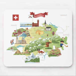 Switzerland Cartoon Map Mouse Mat