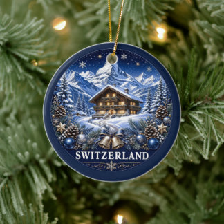 Switzerland Chalet Scenic Keepsake Ceramic Tree Decoration