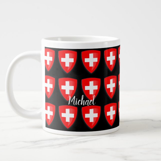 Switzerland coat of arms flag personal souvenir large coffee mug (Left)