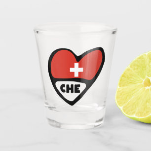 Switzerland Country Code Flag Heart, CHE Shot Glass