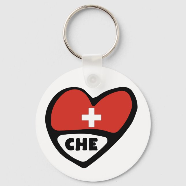 Switzerland Country Code Flag Heart Keyring, CHE Key Ring (Front)