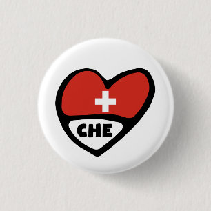 Switzerland Country Code Flag Heart Pin Badge, CHE