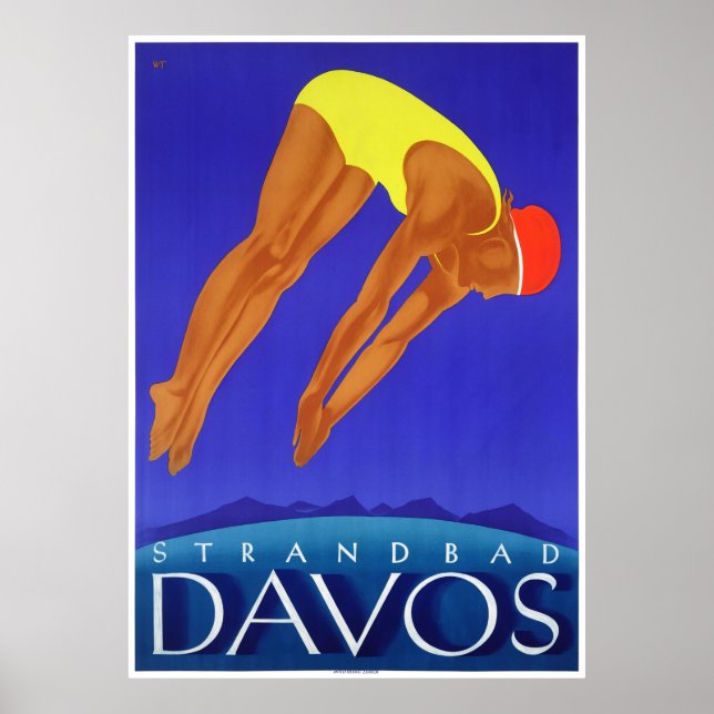 Switzerland Davos Vintage Travel Poster Restored (Front)