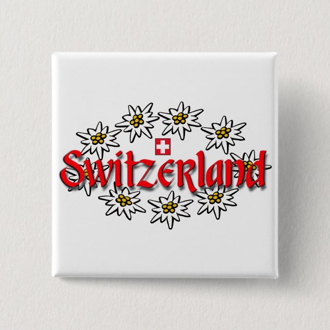 Switzerland Edelweiss Sq Button (Front)