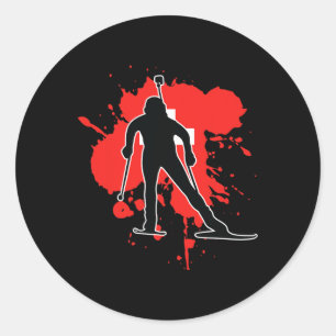 Switzerland Flag Biathlonist - Swiss Biathlon Classic Round Sticker