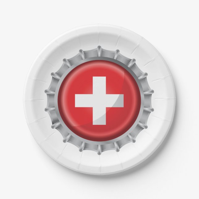 Switzerland Flag Bottle Cap Paper Plate (Front)