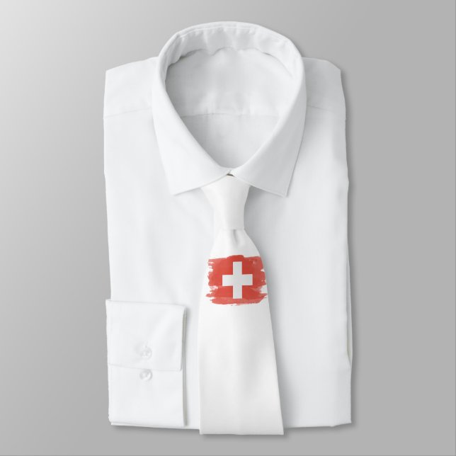Switzerland flag brush stroke, national flag tie (Tied)