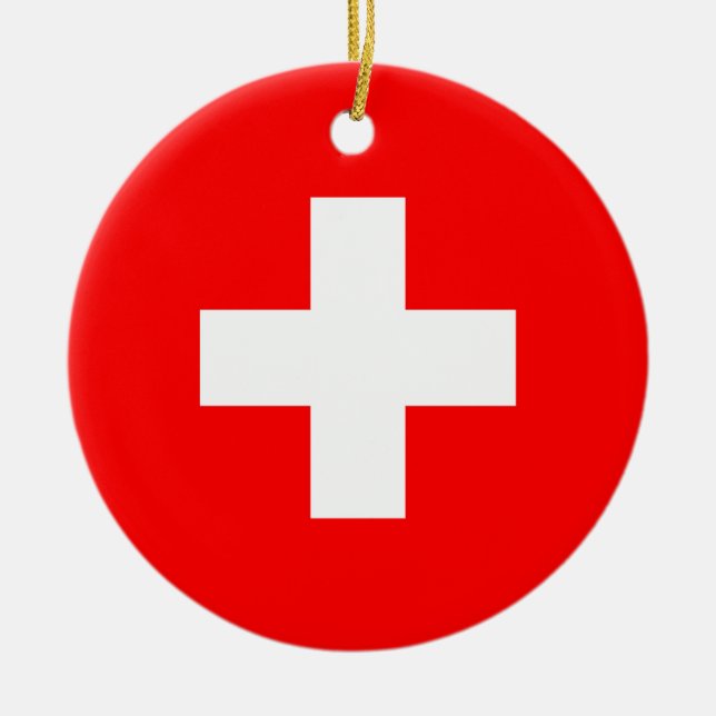 Switzerland Flag Ceramic Tree Decoration (Front)