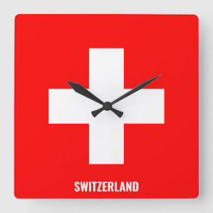 Switzerland Flag Dazzling Patriotic Square Wall Clock