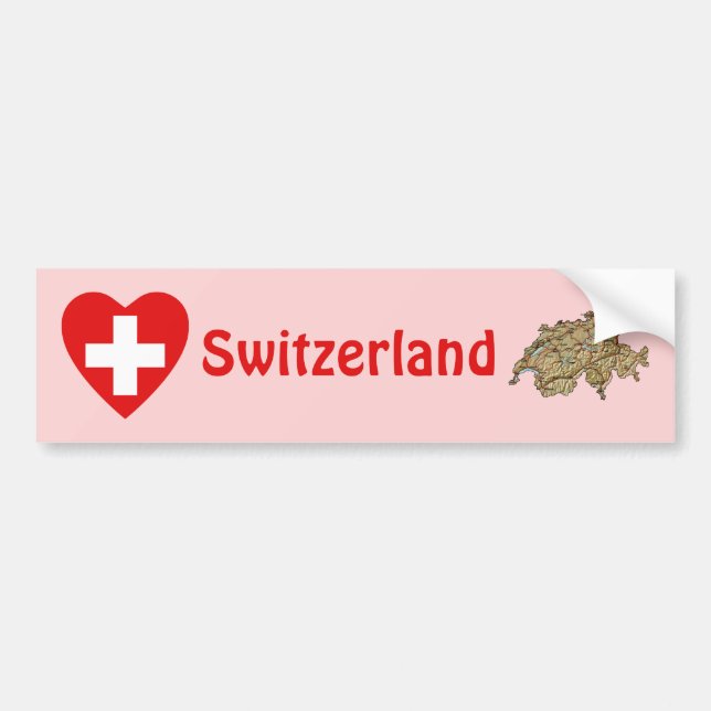 Switzerland Flag Heart + Map Bumper Sticker (Front)