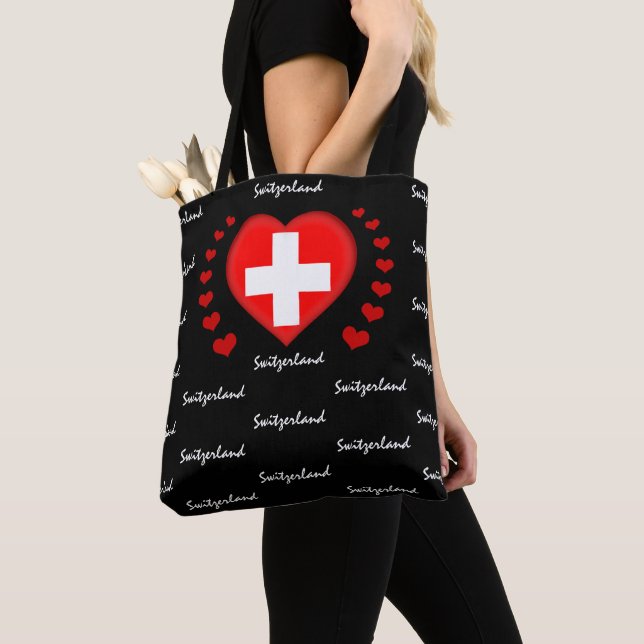 Switzerland Flag & Heart Swiss Flag fashion /sport Tote Bag (Close Up)