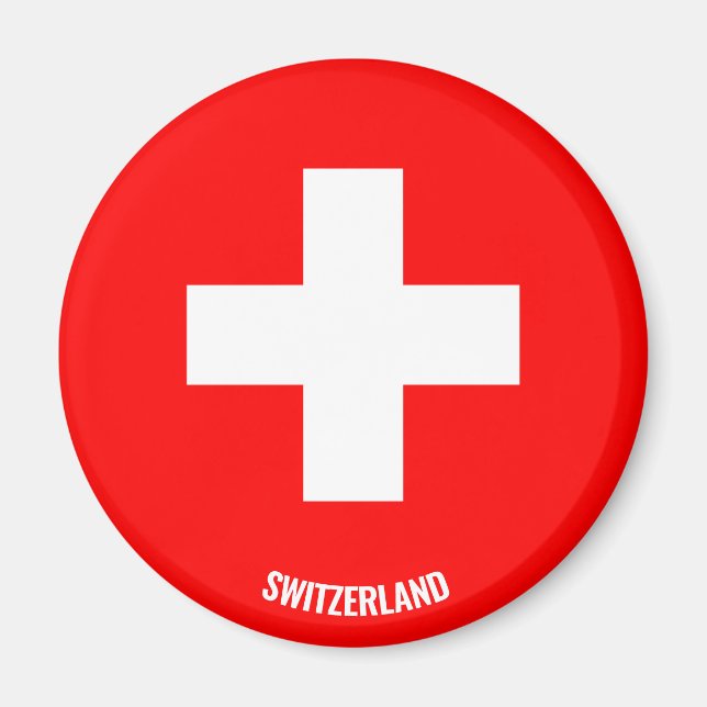Switzerland Flag Inscription Red White Cross Magnet (Front)