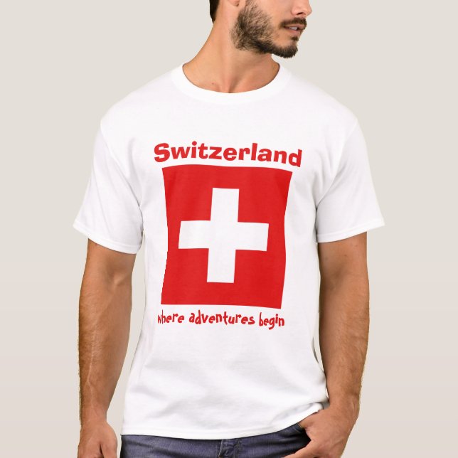 Switzerland Flag + Map + Text T-Shirt (Front)