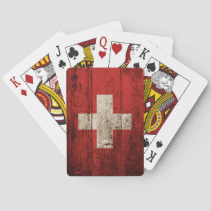 Switzerland Flag on Old Wood Grain Playing Cards