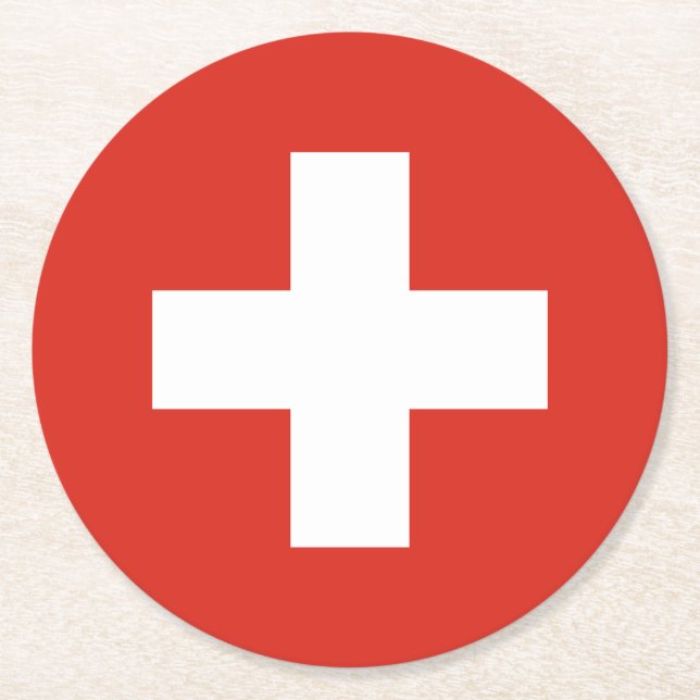 Switzerland Flag Round Paper Coaster (Front)