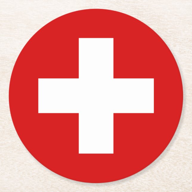Switzerland flag round paper coaster (Front)