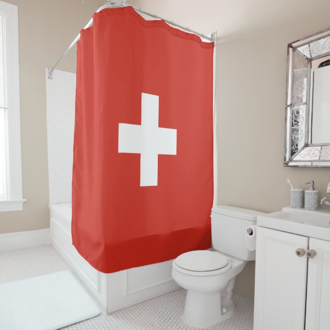 Switzerland flag shower curtain (In Situ)