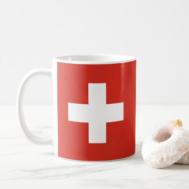Switzerland flag - white cross coffee mug (With Donut)