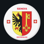 Switzerland: Geneva Coat of Arms Magnet<br><div class="desc">This Geneva decorative magnet has the Geneva crest and the flag of Switzerland. Great way to remember a trip to Geneva,  Switzerland. For more items like this,  visit: www.zazzle.com/azorean*. Then visit the Home Decor Categroy. #geneva  #genevakitchen #wowgeneva #magneticgeneva @azoreandesigns1</div>