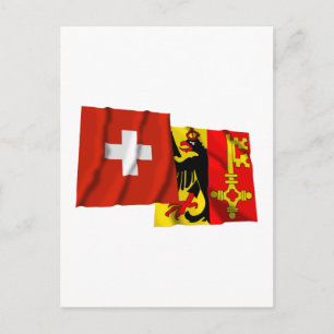 Switzerland & Geneva Waving Flags Postcard