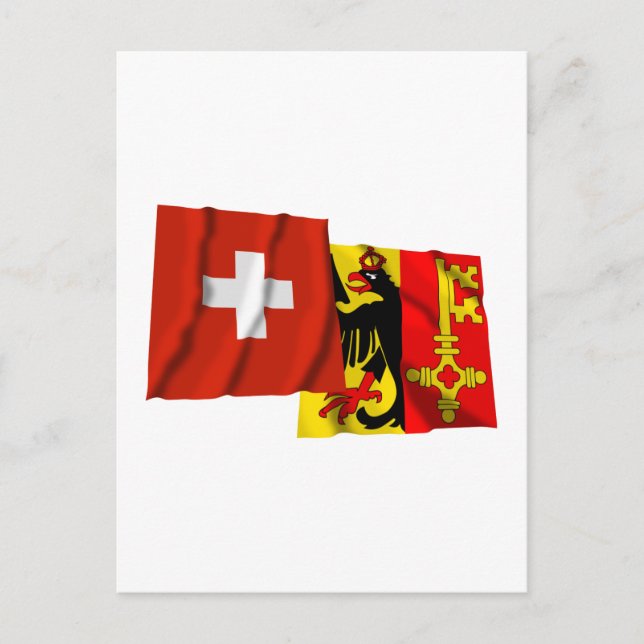 Switzerland & Geneva Waving Flags Postcard (Front)