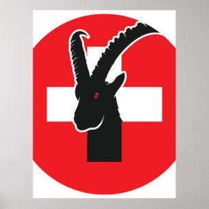 Switzerland Ibex Swiss National Animal Flag Poster