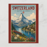 Switzerland Illustration Travel Art Vintage