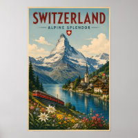 Switzerland Illustration Travel Art Vintage