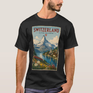 Switzerland Illustration Travel Art Vintage T-Shirt
