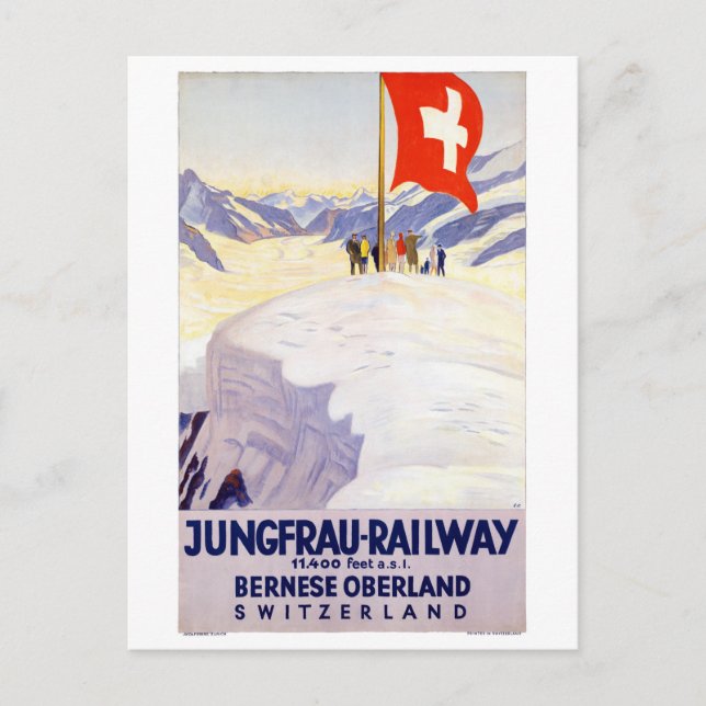 Switzerland Jungfrau Railway Vintage Poster Postcard (Front)
