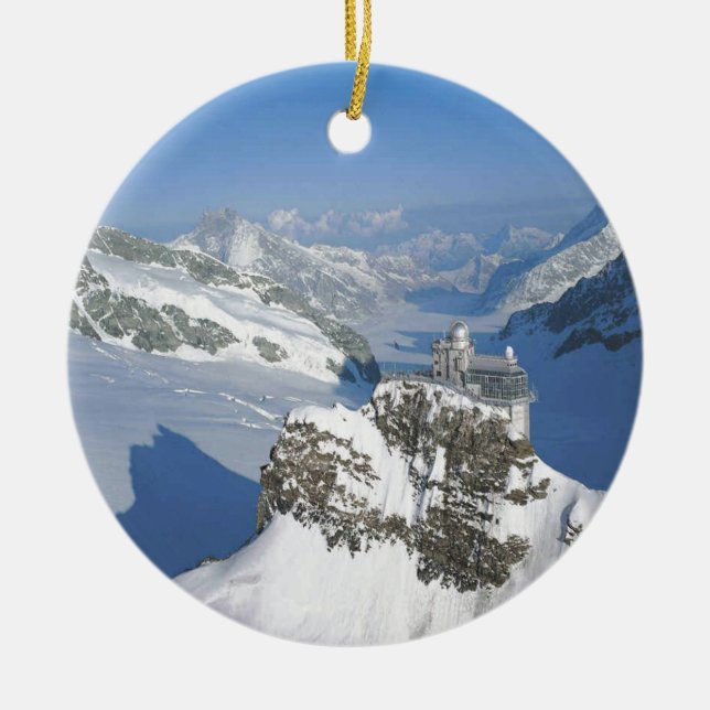 Switzerland, Jungfraujoch, top of Europe Ceramic Tree Decoration (Front)