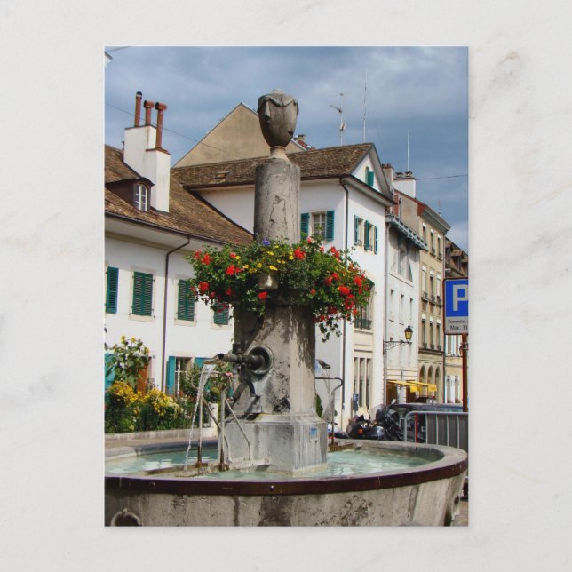 Switzerland, Lake Geneva, Nyon,  Fountain Postcard (Front)