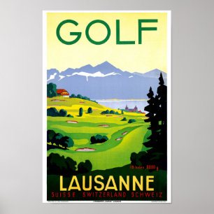 Switzerland Lausanne Golf Vintage Travel Poster