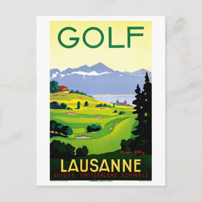 Switzerland Lausanne Golf Vintage Travel Poster Postcard (Front)