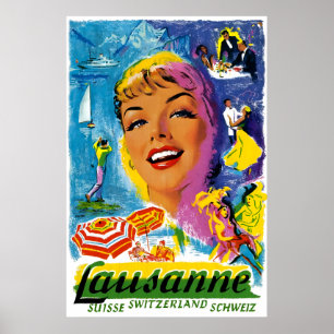 Switzerland Lausanne Travel Poster 