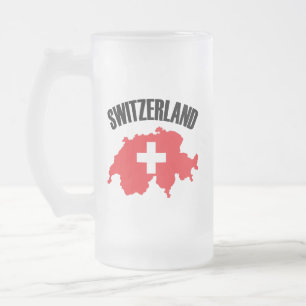 Switzerland Map Flag Frosted Glass Beer Mug