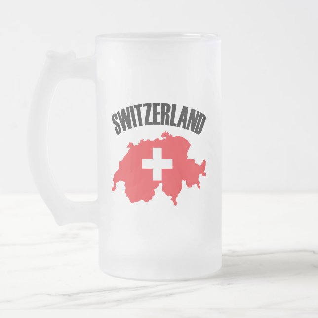 Switzerland Map Flag Frosted Glass Beer Mug (Left)