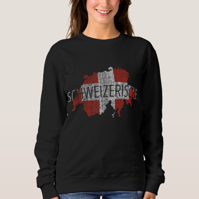 Switzerland Map Flag Souvenir - Distressed Schweiz Sweatshirt (Front)