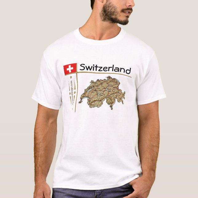 Switzerland Map + Flag + Title T-Shirt (Front)