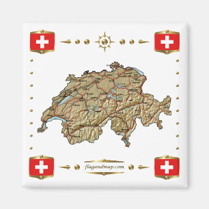 Switzerland Map + Flags Magnet