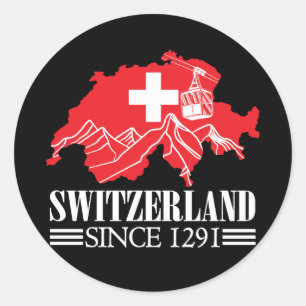 Switzerland Map Since 1291 Mountains Swiss Flag Classic Round Sticker