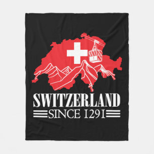 Switzerland Map Since 1291 Mountains Swiss Flag Fleece Blanket