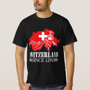 Switzerland Map Since 1291 Mountains Swiss Flag T-Shirt
