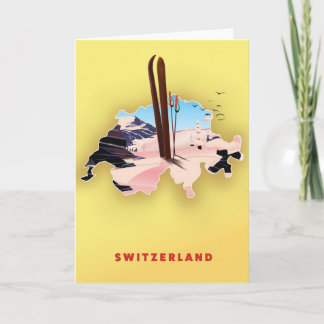 Switzerland map Ski travel poster. Holiday Card