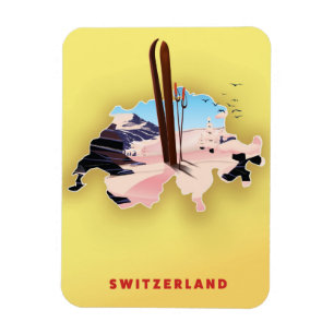 Switzerland map Ski travel poster. Magnet