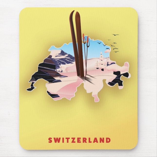 Switzerland map Ski travel poster. Mouse Mat (Front)