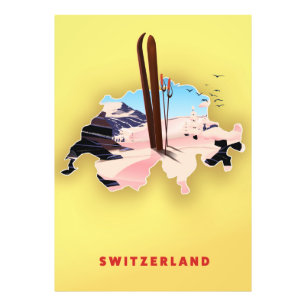 Switzerland map Ski travel poster. Photo Print