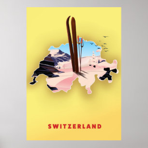 Switzerland map Ski travel poster. Poster