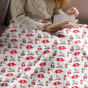 Switzerland Map & Swiss Travel Icons  Fleece Blanket
